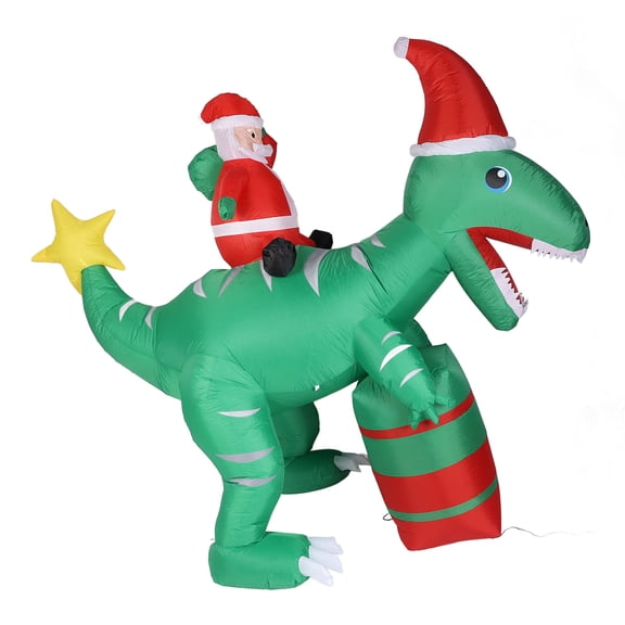 Yajisi 7.87ft / 2.4m Xmas Inflatable Santa Ride On Dinosaur Build in LED Lights Blow Up Christmas Decorations for Outdoor Yard Garden Lawn Holiday Party Decor EU Plug 220-240V