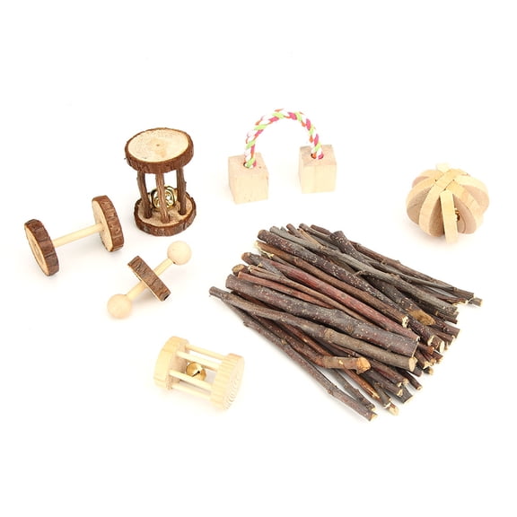 Yajisi 7-Piece Wooden Small Pet Chewing Playing Biting Toy Set for Hamsters, Chinchillas, Guinea Pigs and Rabbits - Play Activity Center, Natural Pine