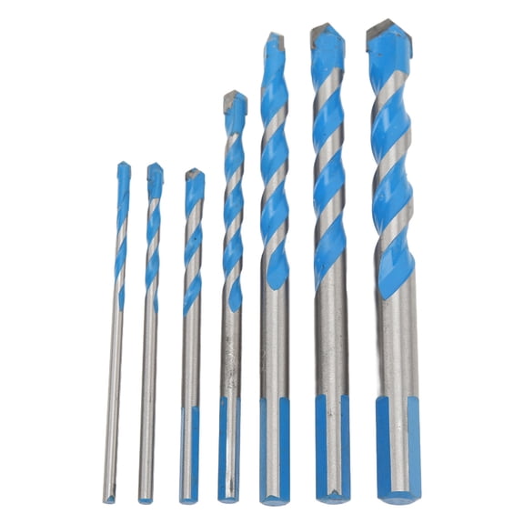 Yajisi 7PCS Carbide Drill Bits Straight Shank Spiral Drilling Bit Set for Ceramic Wall Concrete Wood Blue Coating 3-12