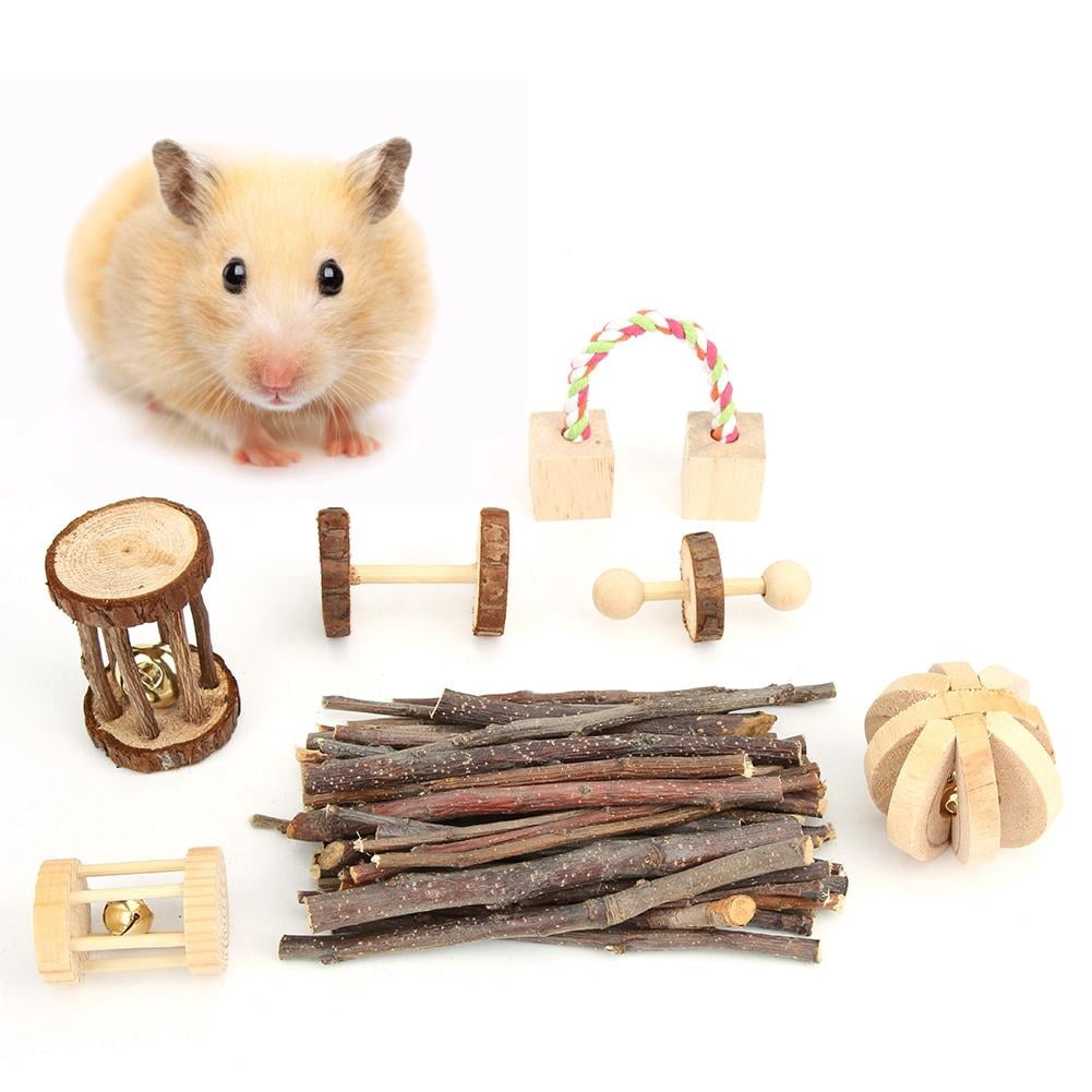 Yajisi 7PCS Wooden Small Pet Chew Toy Set, Safe Pine Toys for Hamsters, Rabbits & Chinchillas, 7.1x4.7x3.9in