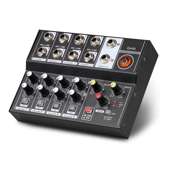 Yajisi 8-Channel USB Audio Mixer Portable Sound Console with Dual Mic Inputs Reverberation Delay for Home Recording Webcast KTV Black (6.8 x 5.1 x 1.6 inches / 17.3 x 13 x 4 cm)