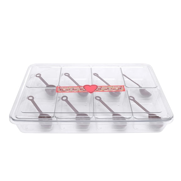 Yajisi 8‑Slot Condiment Caddy & Serving Tray with 8 Spoons – Durable, Temperature‑Resistant Plastic Box for Bar, Fruit, Salad & Party Garnish