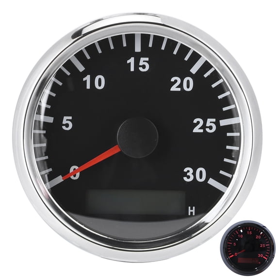 Yajisi 85mm / 3.3in Marine Boat Tachometer Gauge 3000 RPM LCD Display Hour Meter 12V 24V Red Backlight Universal Vehicle Tacho Sensor IP67 Waterproof Silver Frame Black Dial