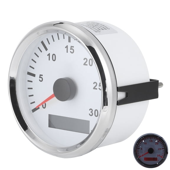 Yajisi 85mm / 3.3in Marine Boat Tachometer Gauge 3000 RPM LCD Display Hour Meter 12V 24V Red Backlight Universal Vehicle Tacho Sensor IP67 Waterproof Silver Frame White Dial
