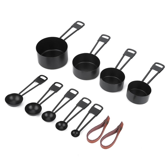 Yajisi 9PCS Black Stainless Steel Measuring Cups and Spoons Set with Scale for Kitchen Baking Cooking Tools, 10 items / 426g Professional Grade