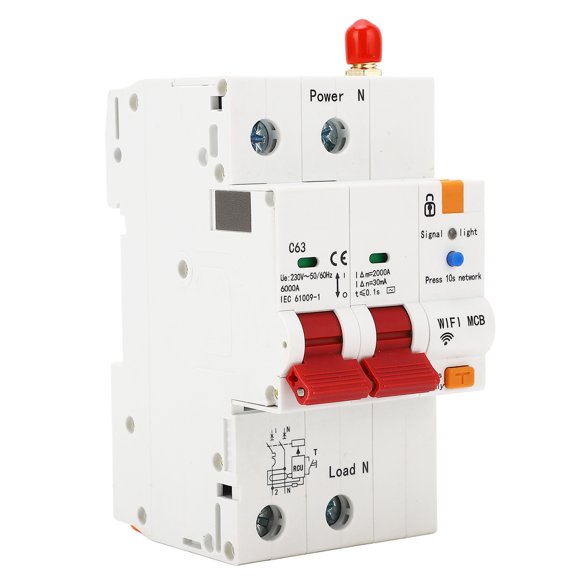 Yajisi AC230V 2P WIFI Intelligent Leakage Circuit Breaker DIN Rail Remote Control Power Protection Air Switch 63A (4.72 inches / 12 cm)