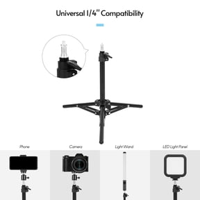 Yajisi Adjustable Photography Video Light Stand Tripod 19.69 inches / 50 cm Foldable Mount Base with 1/4-inch Screw for LED Ring Lights Cameras and Phone Holders Black
