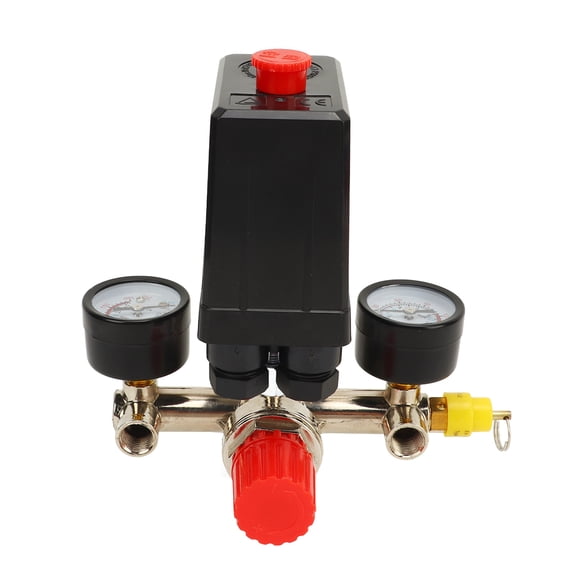 Yajisi Air Compressor Pressure Switch Dual Regulator Automatic Control Valve with 2 Gauges and Connectors, 0-12 Bar / 0-180 PSI Replacement Part for General Compressors