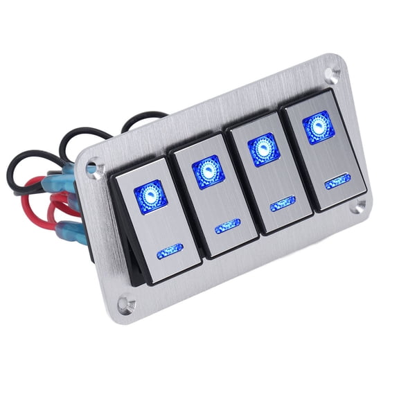 Yajisi Aluminum Alloy Switch Panel 4 Gang Switches Central Control Waterproof Switch Panel for Car RV Yacht Marine Boat LED Background Light Blue DC12V-24V