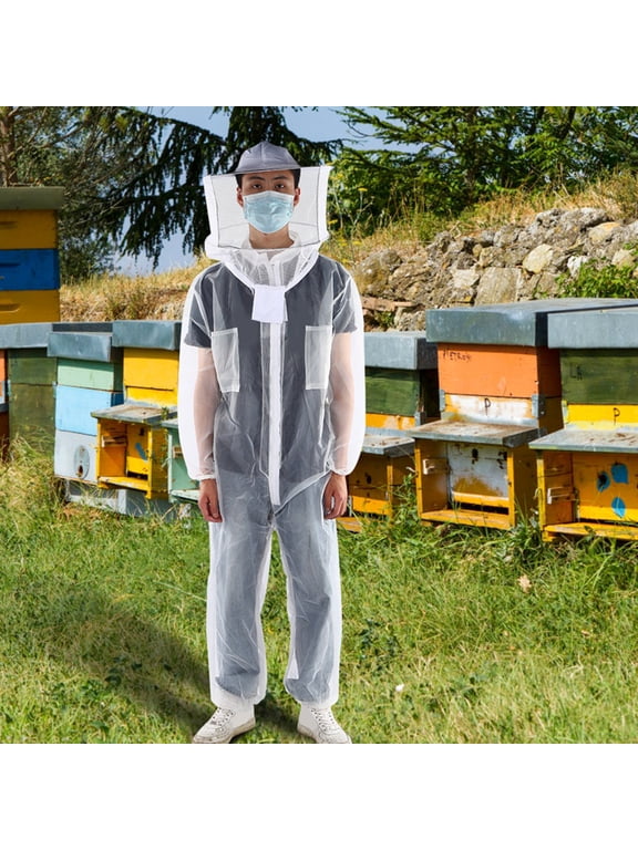 Anti-Bee Biting Transparent Full Mesh Beekeeping Suit, Professional Protective Bee Clothing for Beekeepers, Breathable Nylon One-Piece Coverall Gear (X-Large / 37.0 x 37.0 cm)