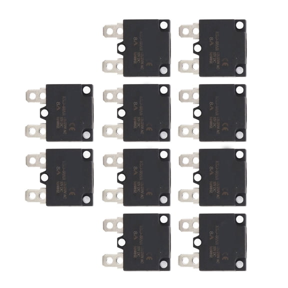Yajisi Auto Reset Overload Protector Fuse Circuit Breaker for Children Ride On Car Accessories, AC 125V/250V DC 32V ABS Heavy Duty Safety Switch Replacement Part, 8 Amps Trip Capacity, 10 Pack