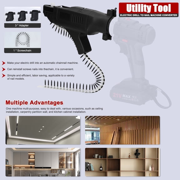 Yajisi Automatic Lithium Electric Drill Chainscrew Machine Converter Cordless Staple Machine Rechargeable Portable Nailing Woodworking Conversion Tool