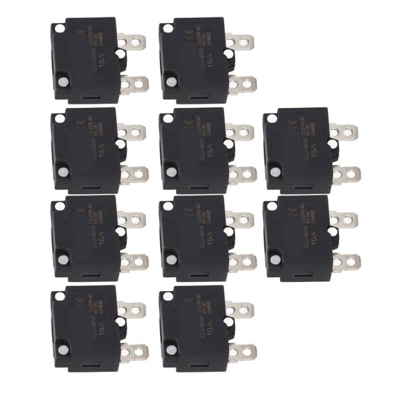 Yajisi Automatic Reset Overload Protector Fuse Pack, 10 Amps Circuit Breaker Set for Children Ride On Car Modifications, AC 125V/250V DC 32V Shock-Proof ABS Materials, 10 Pcs