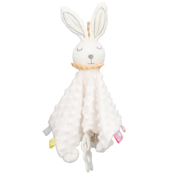 Yajisi Baby Bunny Security Blanket Chewable Accompany Enrich Senses Plush Toy Infant Teething Teether Snuggle Doll Washable 12.2 x 13.8 in / 31 x 35 cm