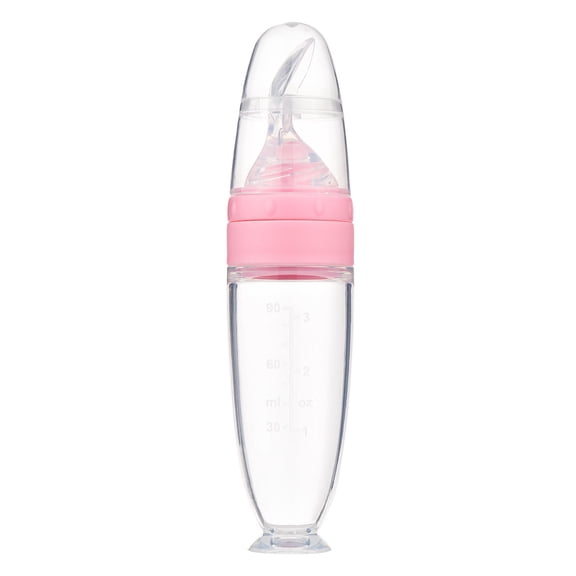 Yajisi Baby Food Dispensing Spoon Feeder Silicone Squeeze Bottle with Suction Plate for Daily Feeding Travel Boys Girls Pink