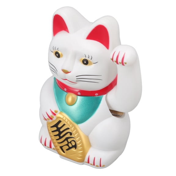 Yajisi Battery Powered Fortune Cat Good Luck Welcoming Wealth Waving Cat Figurine for Hotel Restaurant Reception Desk Decor, 5 inches / 12.7 cm, White