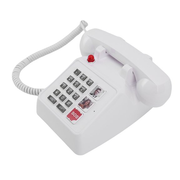 Yajisi Big Buttons Phone with Adjustable Volume Visual Ringer and Large Key Wired Landline Telephone 5 SOS Emergency Numbers 2 Family Stored Speed Dial Numbers, Retro Desk Wall Mountable, White