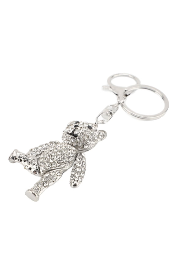 Bling Keychain Artificial Crystal Bear Pendant Rhinestone Car Key Ring For Bags Wallets Backpacks Charm Accessory Handbag Decoration Women Girls Gift, Silver Tone