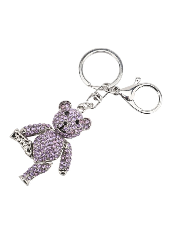 Bling Keychain Artificial Crystal Bear Pendant Rhinestone Car Key Ring For Bags Wallets Backpacks Charm Accessory Handbag Decoration Women Girls Gift, Purple