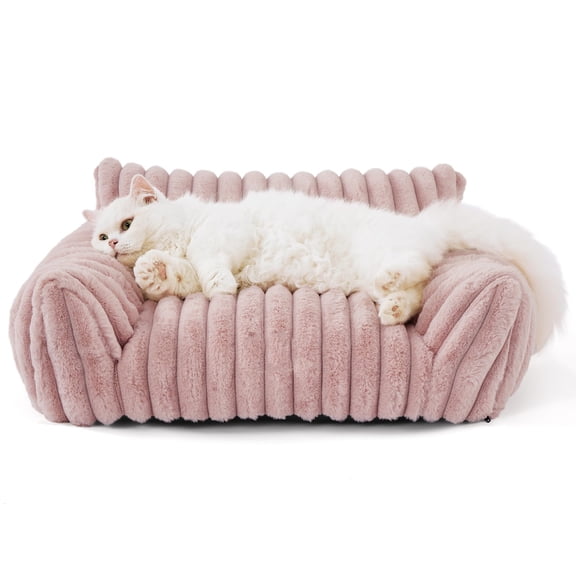 Yajisi Cat Couch Bed Fluffy Sofa Bed for Small Medium Large Pets Pink L 17 inches