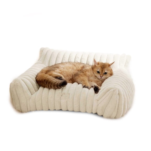 Yajisi Cat Couch Bed Fluffy Sofa Bed for Small Medium Large Pets White L 19 inches