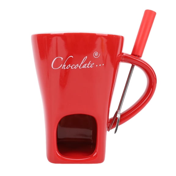 Yajisi Ceramic Chocolate Melting Cup, Fondue Mug with Fork for Ice Cream & Cheese, Red, 7.87 x 6.69 x 5.12 Inches