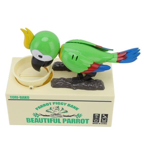 Yajisi Charming Animal Shape Coin Saving Bank Electric Kids Bank Money Box Robotic Coin Toy Green. Fun hungry parrot design for children's savings, 5.9 x 3.1 x 6.9 inches / 15 x 8 x 17.5 cm