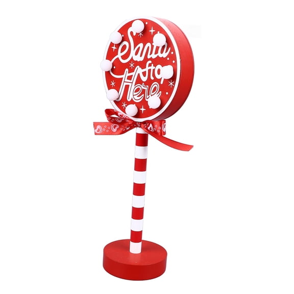 Yajisi Christmas Stop Here Decor Metal Solid Wood LED Santa Stop Here Tree Topper for Holiday Party, Classic Round Shape, 4.72x3.15x12.01 inches / 12x8x30.5 cm, Battery Operated Ornament
