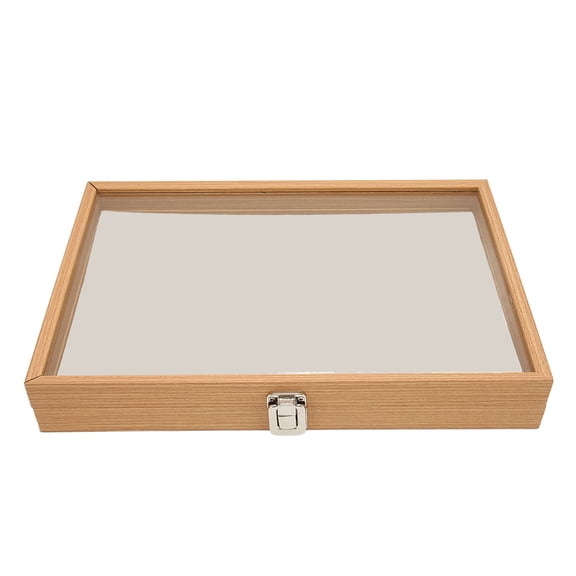 Yajisi Clear Glass Pin Display Case Dust Proof Wooden Medal Shadow Box Brooch Storage Holder for Pins Brooches Jewelry Collection Showcase, Large Size 13.8 in / 35 cm, Rectangle Brown