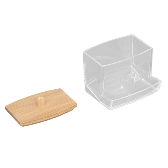 Yajisi Clear Plastic Cotton Swab Storage Box Container with Bamboo Lid, Durable Apothecary Case for Jewelry and Makeup (3.54 in / 9 cm)