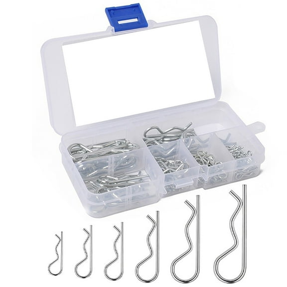 Yajisi Cotter Pins 100pcs R Clips Hitch Pin Clip Assortment Kits 6 Size Carbon Steel R Pin for Threaded Connection Cars Machinery Garages Power Equipment with Storage Box Package[cite: 1]