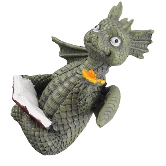 Yajisi Cute Baby Dragon Reading Book Statue Weatherproof Resin Sculpture Art Crafts Ornament Figurine Decor for Garden Lawn Patio Wall Office, 3.9x3.54x2.5 Inches