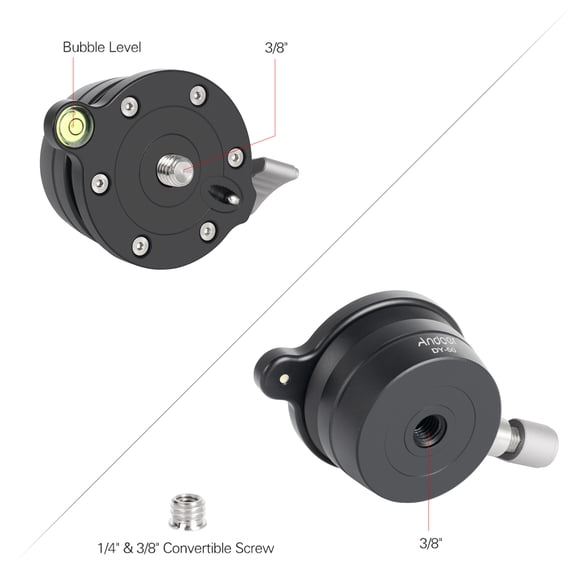 Yajisi DY-50 Tripod Leveling Base Panorama Photography Tripod Head Aluminum Alloy 15 Degree Inclination with 3/8 Inch Screw and Bubble Level 2.4 inches / 60mm Ball Diameter