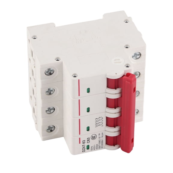 Yajisi DZ47-63-4P 63A Circuit Breaker, 4 Pole Photovoltaic DC Circuit Interrupter Protector Switch, 400V AC 1500V DC Secondary Power Distribution Air Switch (2.76 inches / 7 cm)