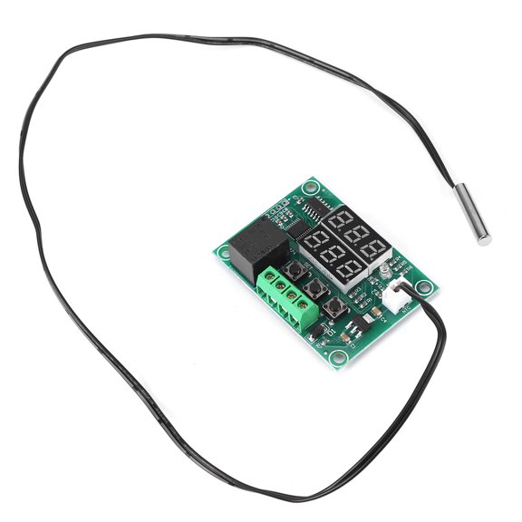 Yajisi Digital DC 12V Dual LED Display Temperature Controller Sensor Relay Module Thermostat Switch with Waterproof Probe for Industrial and Home Heating Cooling Control
