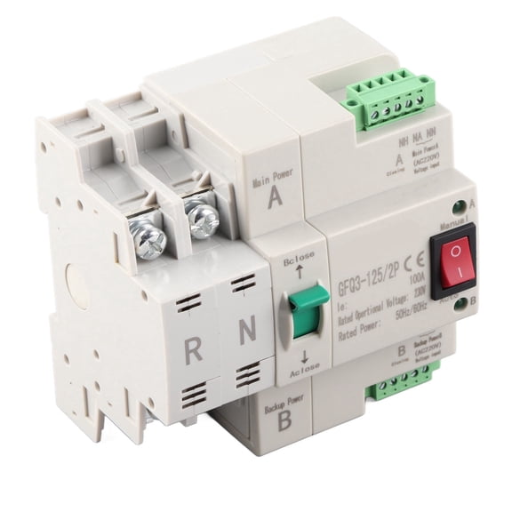 Yajisi Dual Power Automatic Transfer Switch 2P 100A Fast Switching PC AC 230V for Home Factory (4.33 inches / 11 cm)