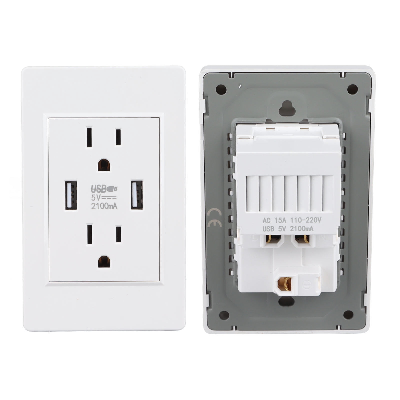 Yajisi USB Charger Wall Outlet, 2 USB Ports 5V 2100mA & 2 AC Outlets, 110-220V Dual Function Charging Panel, White, 5.12 x 2.76 x 1.18 in