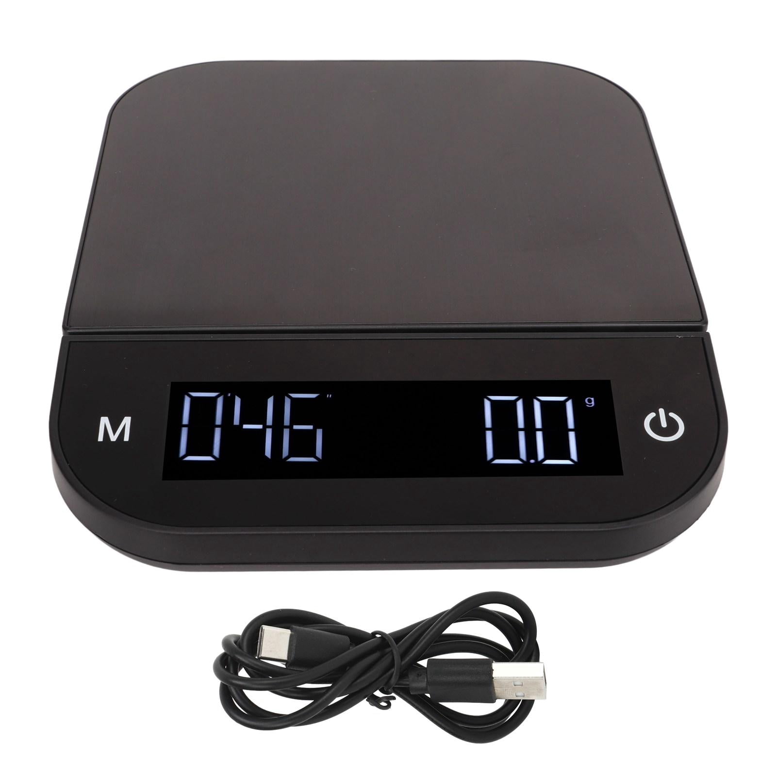 Yajisi Electric Coffee Scale Flat Kitchen Food Weighing Tool with Waterproof PC Surface Auto Timing and Peeling Function 3kg / 6.6 lbs Capacity Digital Display, Black