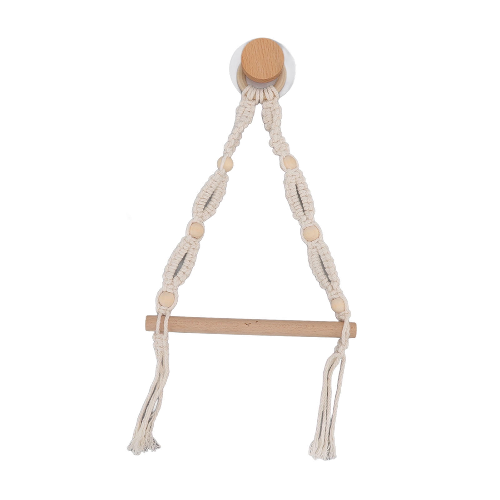 Yajisi European Vintage Rope Towel & Paper Towel Holder, 7.9x2.8in No-Drill Wall Mount, Handcrafted Cotton Rope & Beech Wood for Bathroom Kitchen