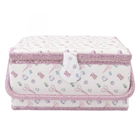 Yajisi Fabric Sewing Basket Organizer, Large Capacity Storage Box with Removable Plastic Tray, Magnetic Button Closure, Purple Sewing Kit Holder for Home and Travel, 14.17 inches / 36 cm
