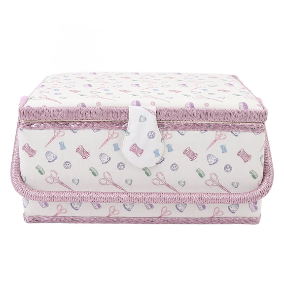 Yajisi Fabric Sewing Basket Organizer, Large Capacity Storage Box with Removable Plastic Tray, Magnetic Button Closure, Purple Sewing Kit Holder for Home and Travel, 14.17 inches / 36 cm