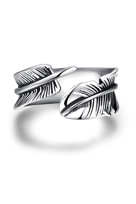 Feather Shaped Titanium Steel Opening Ring Men's Fashion Finger Jewelry Size 8 (0.31 inches / 8 mm)