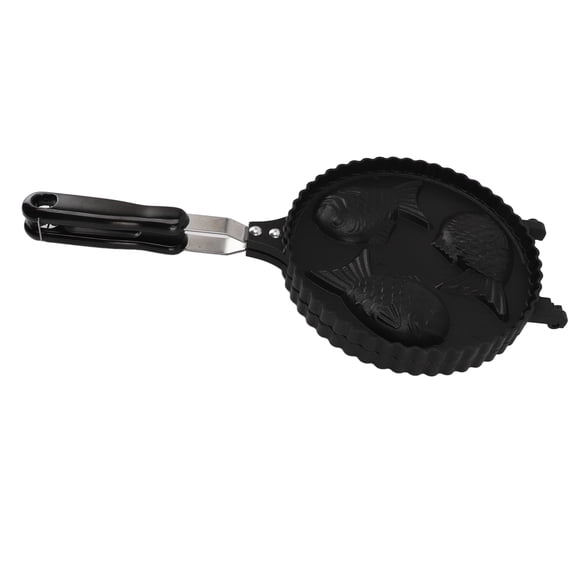 Yajisi Fish Waffle Maker Pan, 3 Fish Cute Aluminum Uniform Heating Double Sided Taiyaki Pan for Home Snack Bars, 16.5 in / 42 cm, Black