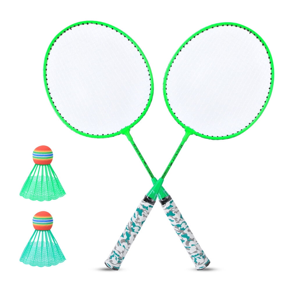 Yajisi Fluorescent Green Children Badminton Racket Set with 2 Balls Outdoor Sports Game Kids Boys Girls Toy Beginner Easy Setup Equipment, 4 Piece Assortment