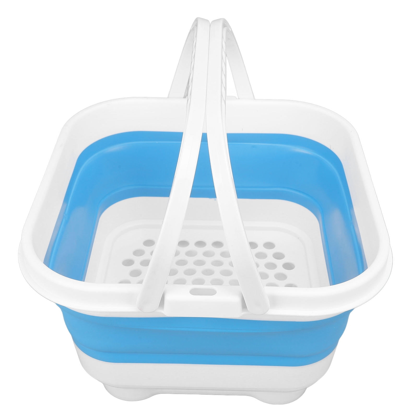 Yajisi Foldable Bath Toy & Toiletry Storage Bin with Removable Base, Quick‑Drain, High Capacity, Cute White & Blue