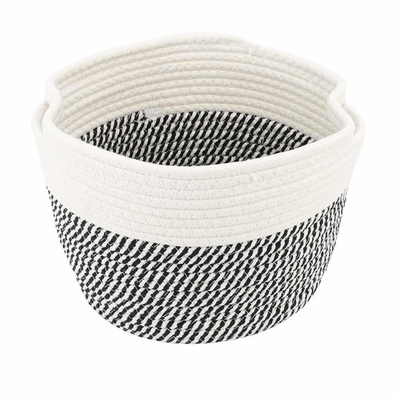 Yajisi Foldable Laundry & Storage Basket – Large Capacity, Collapsible Cotton Linen, Multi‑Use, White/Black, 30x25cm