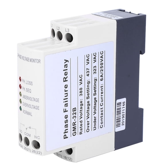 Yajisi GMR-32B Overvoltage Undervoltage Phase Sequence Failure Protector Three Phase Relay 380VAC 50/60Hz Voltage Monitoring Device for Compressors Pumps (3.11 inches / 7.9 cm)[cite: 1]