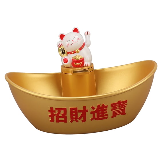 Yajisi Gold Ingot Solar Energy Waving Lucky Cat Ornament Fortune Welcoming Storage Box, White (9.84 inches / 25 cm)