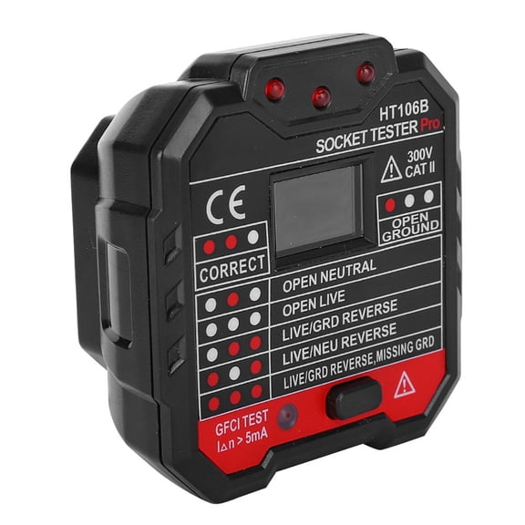 Yajisi HT106B Multifunction Electric Socket Tester 110-240V Mains Fault Checker Tool with LCD Display and GFCI RCD Test
