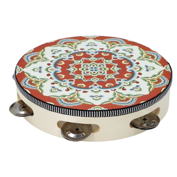 Yajisi Hand Held Wood Tambourine 8 Inches / 20.3 cm Drum with Metal Jingles Musical Educational Percussion Instrument for Kids Adults Church KTV Party